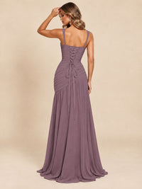 Wrap Pleated Prom Dress Scoop Neck with Slit Women Wedding Formal Dress