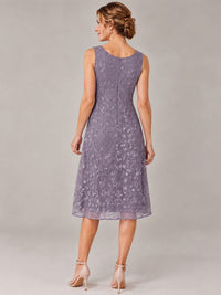 Tea Length Sequin Lace Mother of The Bride Dress with Chiffon Jacket