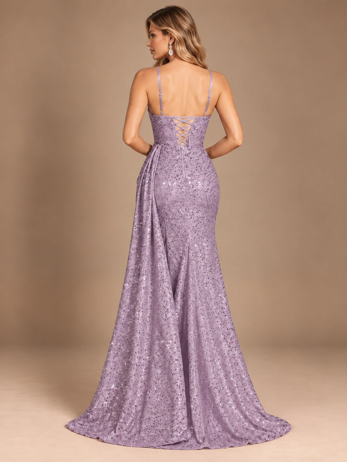 Burgundy Sequin Corset Prom Dress with High Slit