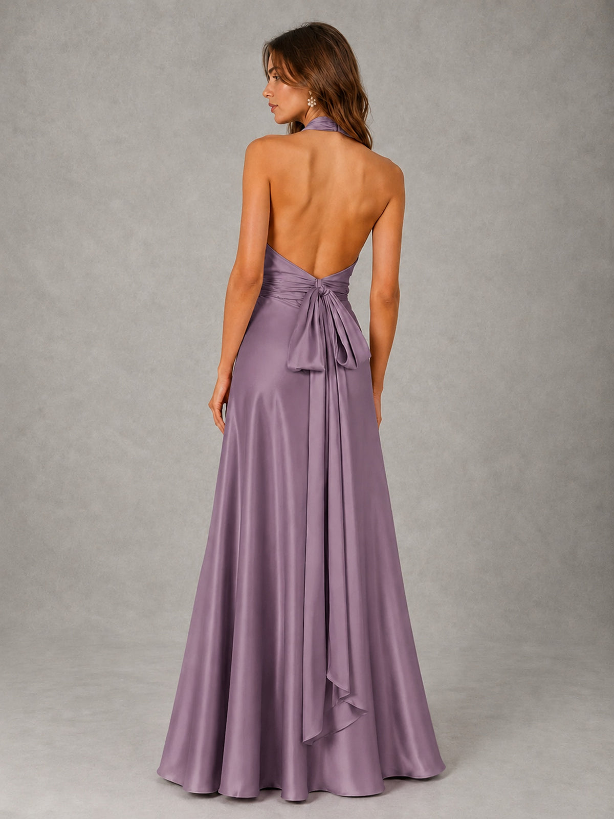 Sage Green Satin A-Line Bridesmaid Dress with Halter Neck