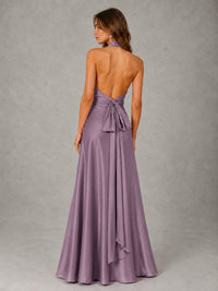 Sage Green Satin A-Line Bridesmaid Dress with Halter Neck