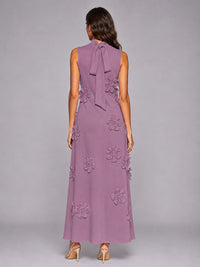 3D Floral Applique High Neck Prom Maxi Dress