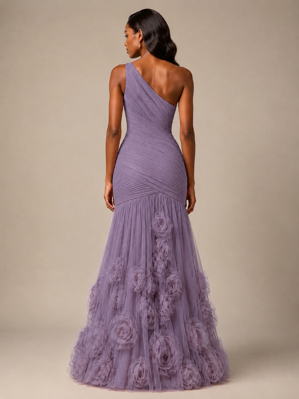 Blush Pink One Shoulder 3D Floral Mermaid Prom Dress