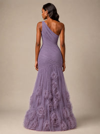Blush Pink One Shoulder 3D Floral Mermaid Prom Dress