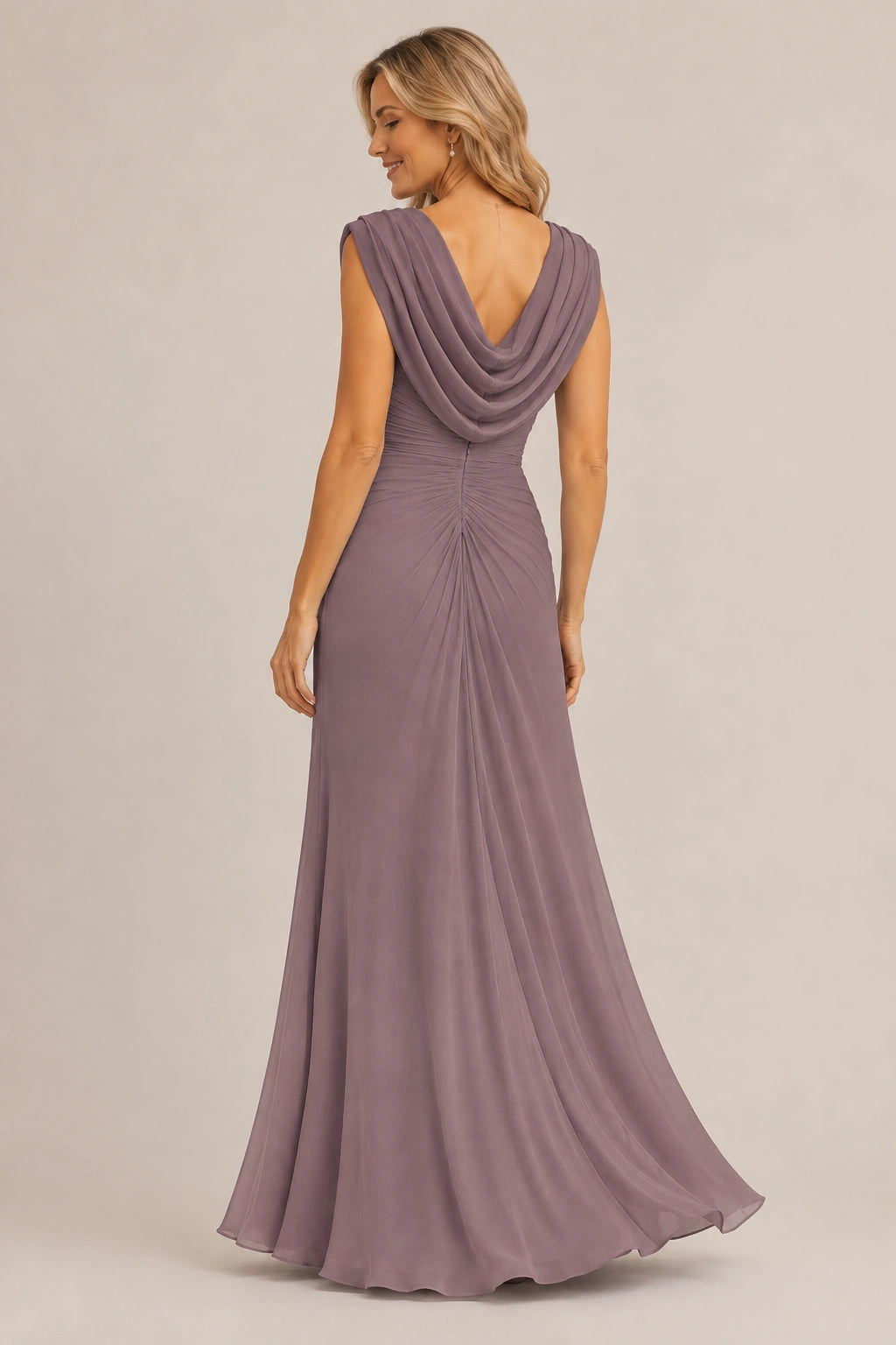 Cowl Neck Ruched Chiffon Mother of the Bride Dress