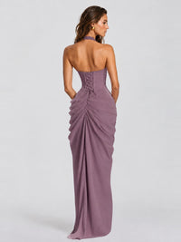 Ruched Halter Neck High-Slit Prom & Evening Dress