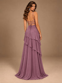Sweetheart A-Line Ruffle Prom Dress with Spaghetti Straps