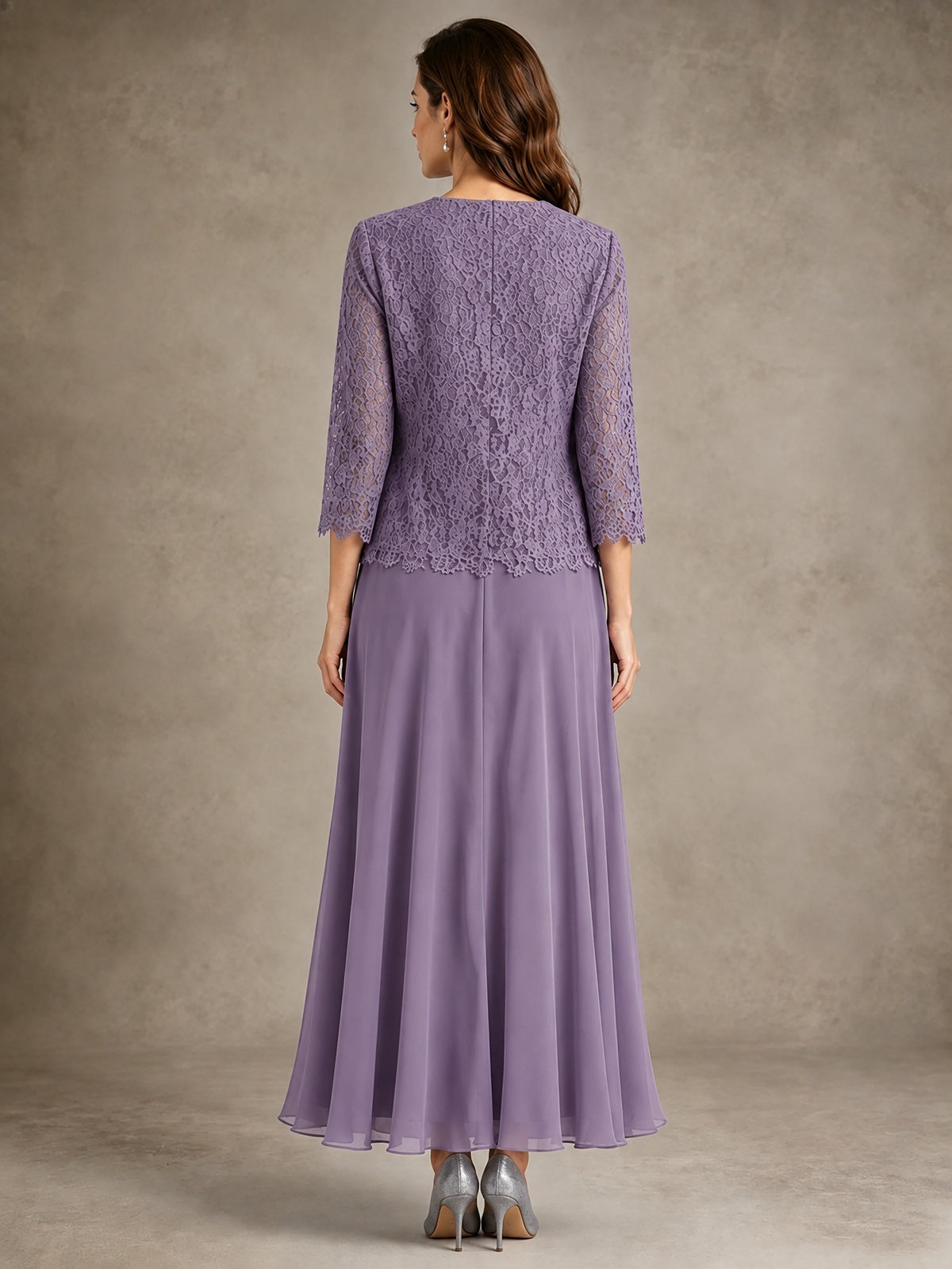 2-Piece Chiffon Mother of the Bride Dress with Lace Jacket