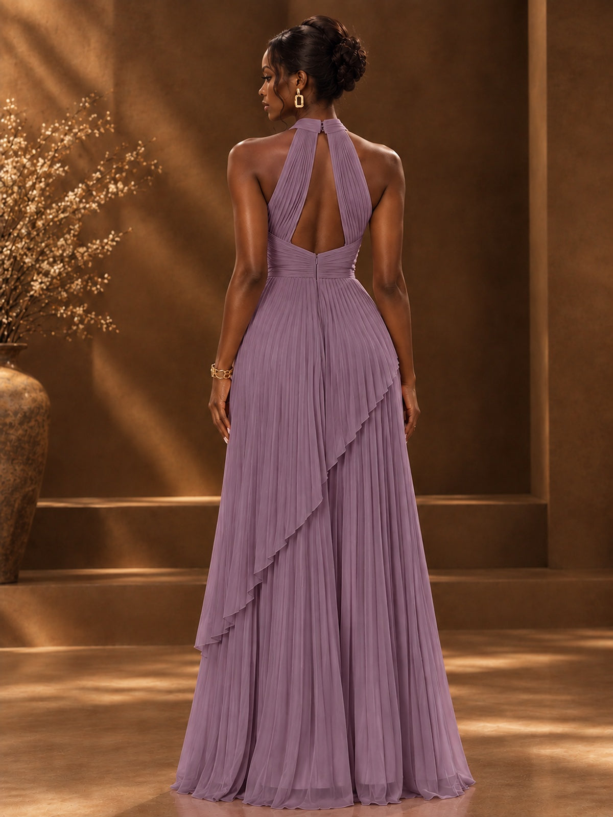 Wrap Pleated Prom Dress Halter A-line Chiffon Formal Wedding Dress