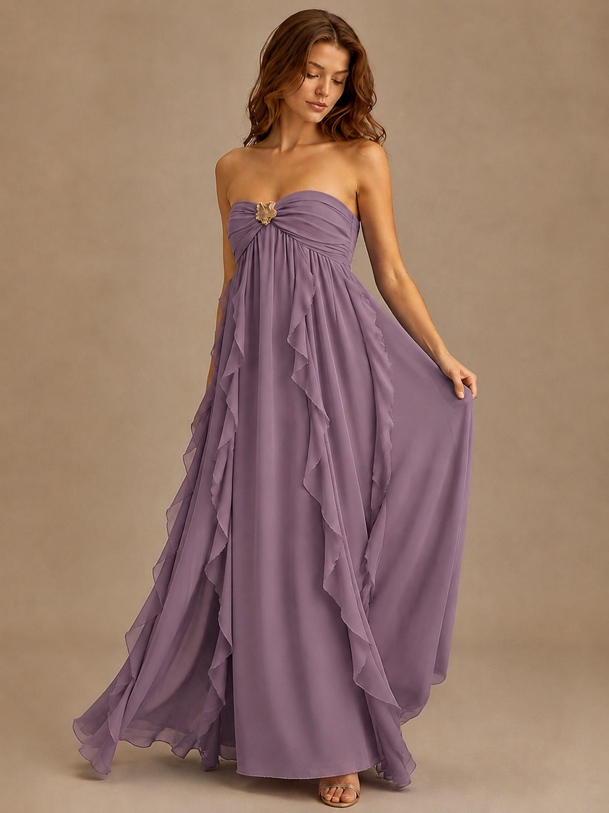 Srapless Sweetheart Chiffon Prom Dress Ruffle Formal Evening Gown
