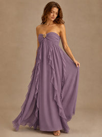 Srapless Sweetheart Chiffon Prom Dress Ruffle Formal Evening Gown