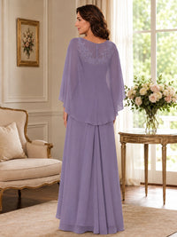 Elegant Chiffon Mother of the Bride Dress with Lace Applique and Cape Sleeves