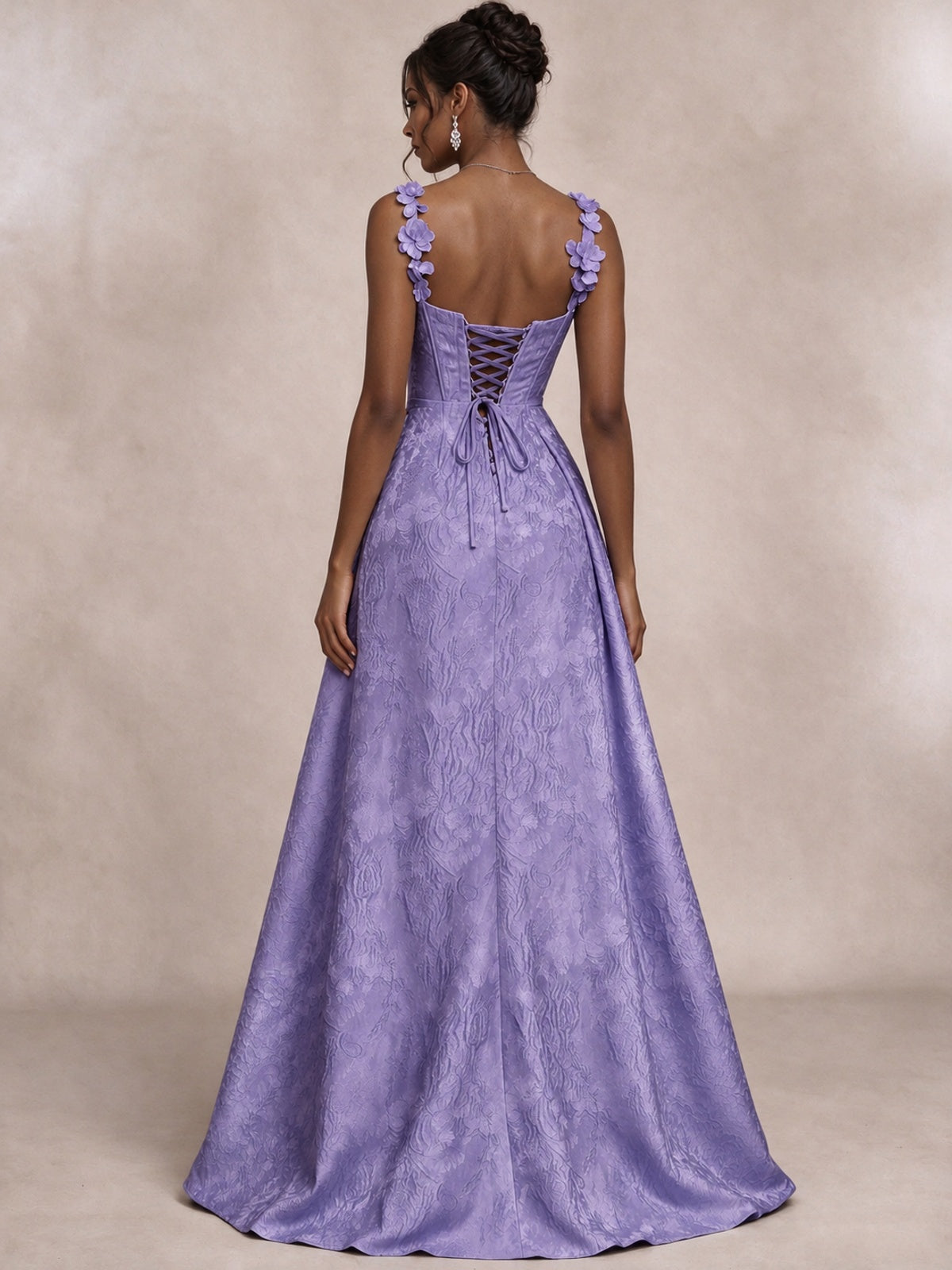 Light Blue 3D Floral Jacquard Prom Dress with Detachable Overskirt Corset Gown
