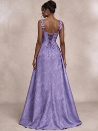 Light Blue 3D Floral Jacquard Prom Dress with Detachable Overskirt Corset Gown