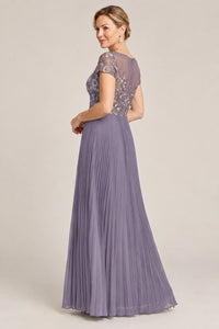 Embroidered Lace Pleated Mother of the Bride Dress