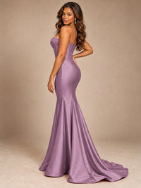 Red Strapless Satin Mermaid Prom Dress with Corset Bodice