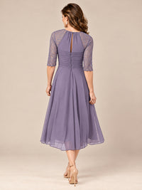 Tea-Length Mother of the Bride Dress with Lace 3/4 Sleeves