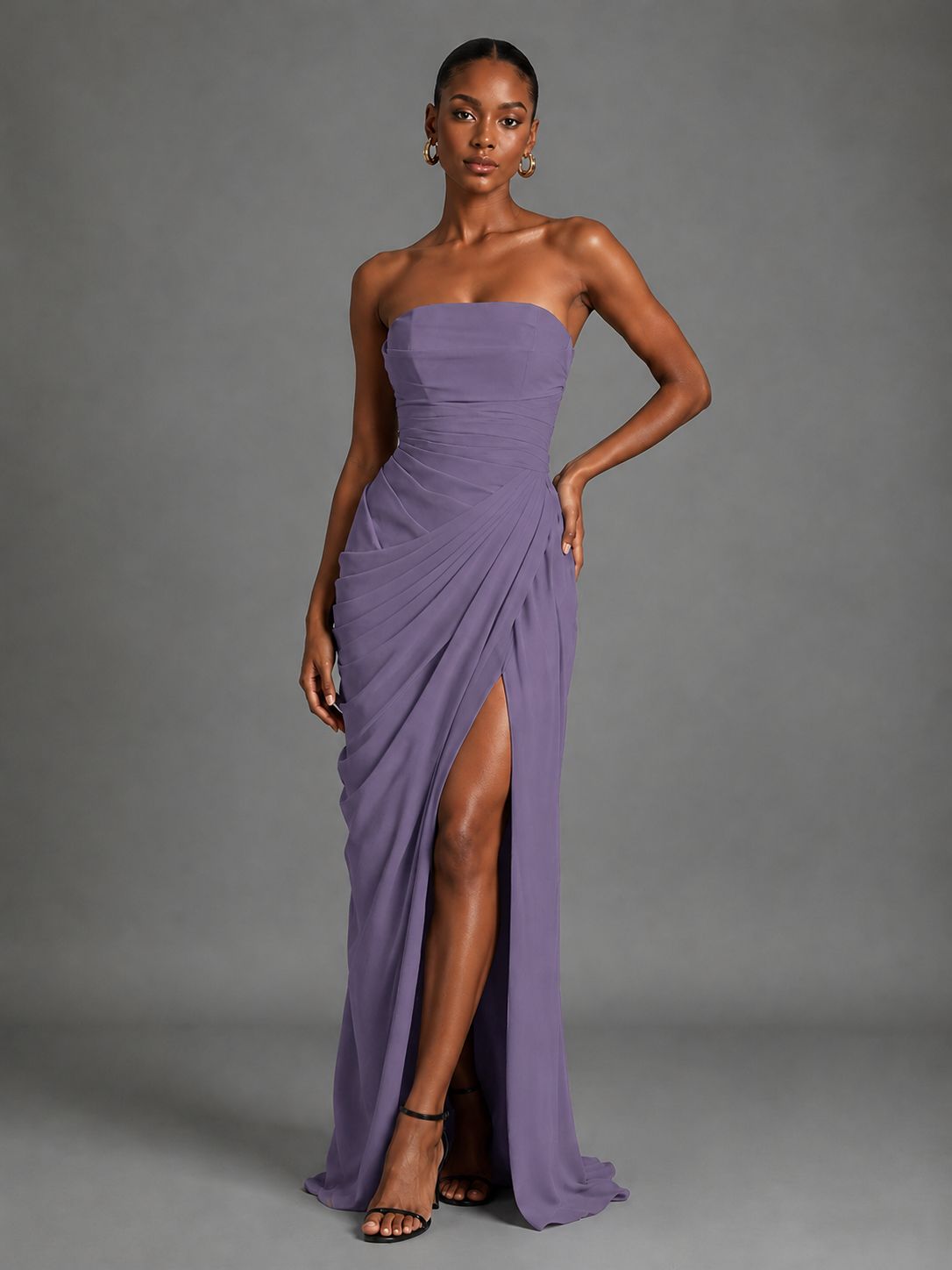 Strapless Bodycon Pleated Chiffon Formal Dress with Slit