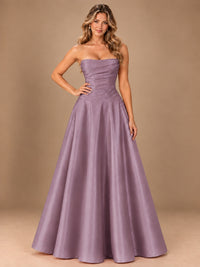 Blush Pink Strapless Satin A-Line Prom Dress with Ruched Bodice