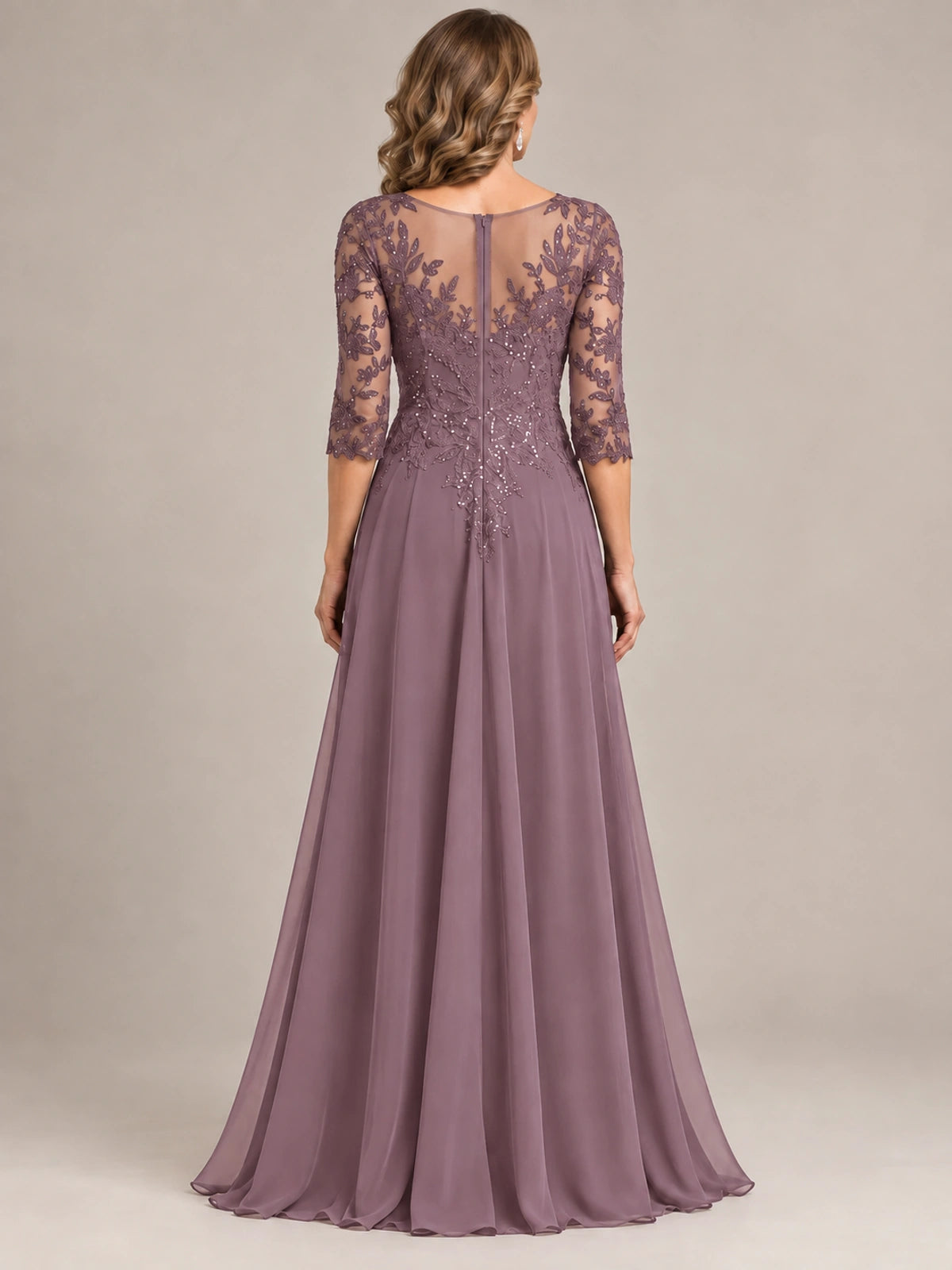 Sequin Lace A-Line Mother of the Bride Dress with 3/4 Sleeves