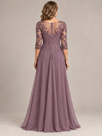 Sequin Lace A-Line Mother of the Bride Dress with 3/4 Sleeves