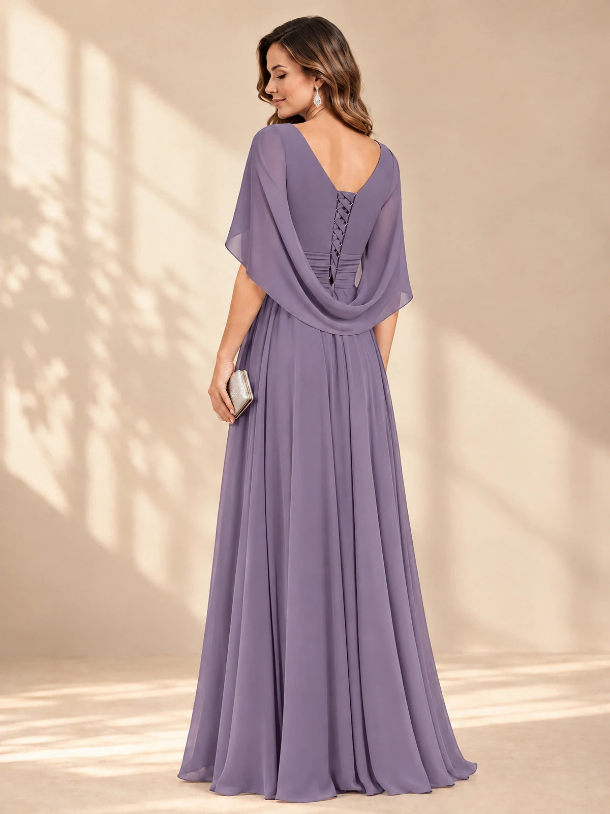 Ruched V Neck Mother of The Bride Dresses with Shawls Appliques and Cap Sleeves