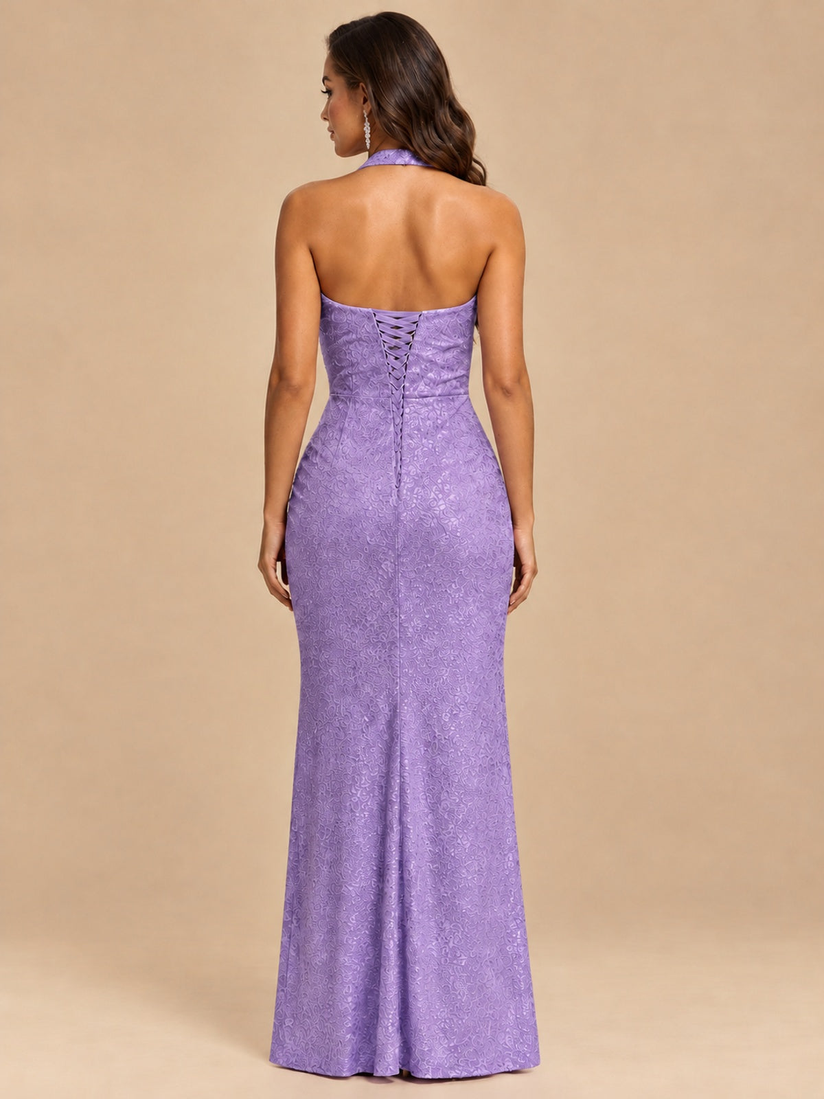 Halter V-Neck Sequin Mermaid Prom Dress with High Slit