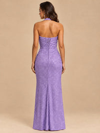 Halter V-Neck Sequin Mermaid Prom Dress with High Slit