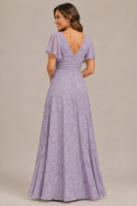 Jovellee Floral Chiffon A-Line Mother of the Bride Dress with Flutter Sleeves