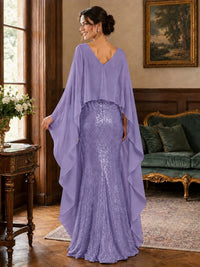Sequin 2 Pieces Mother of the Bride Dress with Cap Sleeves Chiffon Formal Gowns