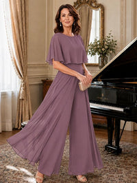 Chiffon Mother of the Bride Jumpsuit with Layered Cape Sleeves