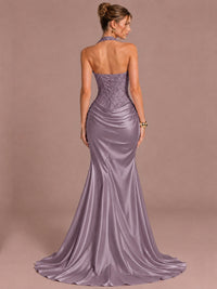 Sparkling Halter Corset Satin Mermaid Prom Dress
