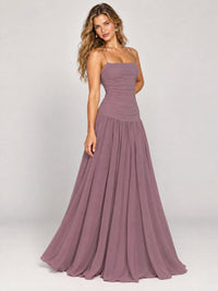 Butter Yellow Ruched Spaghetti Strap Drop-Waist Prom Dress