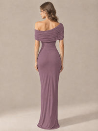 Elegant Draped Off Shoulder Ruched Mermaid Chiffon Formal Evening Gown