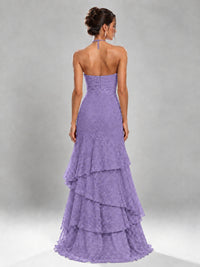 Halter Tiered Mermaid Prom Dress with Sparkly Lace