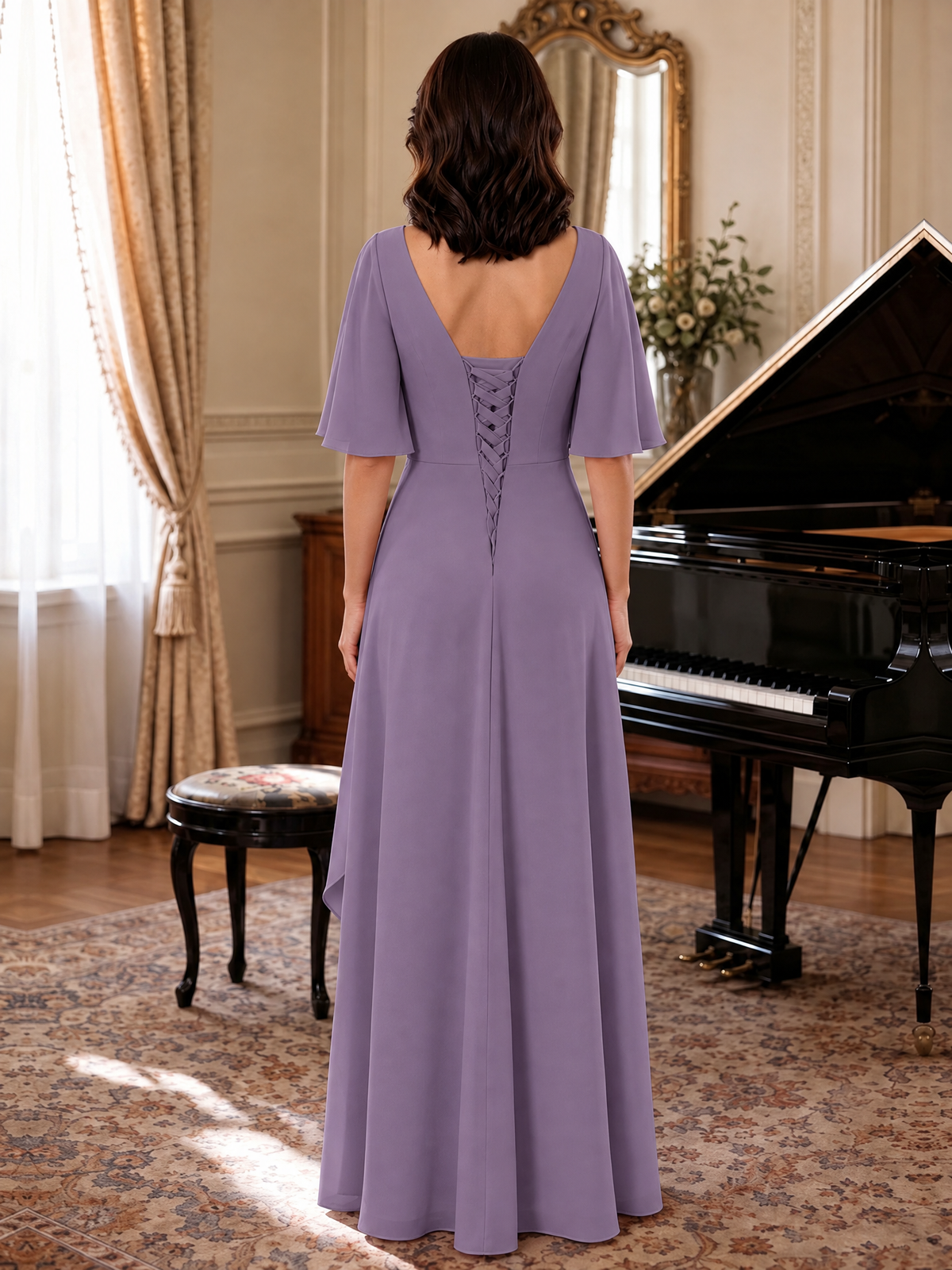 V-Neck Chiffon Lace Mother of the Bride Dresses