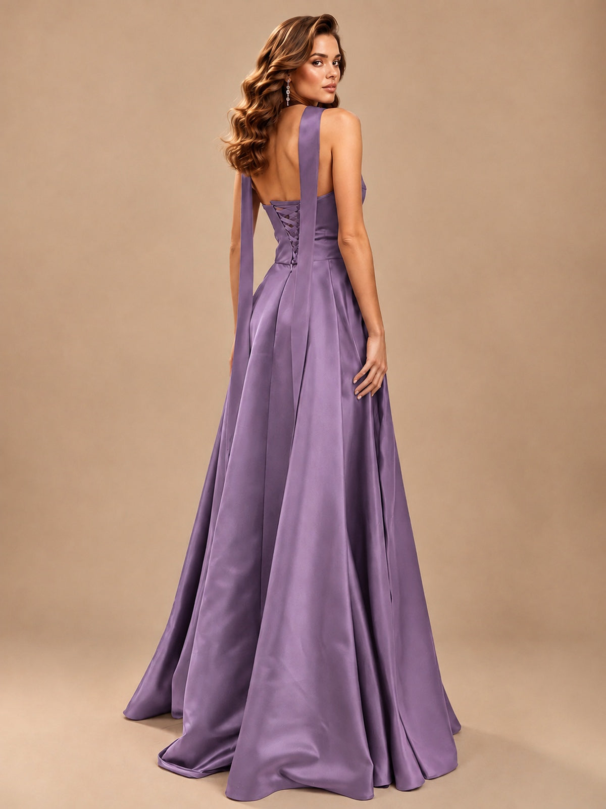 Strapless Prom Dress Side High Slit A-line Formal Dress with Scarf