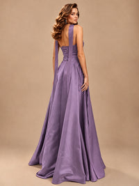 Strapless Prom Dress Side High Slit A-line Formal Dress with Scarf