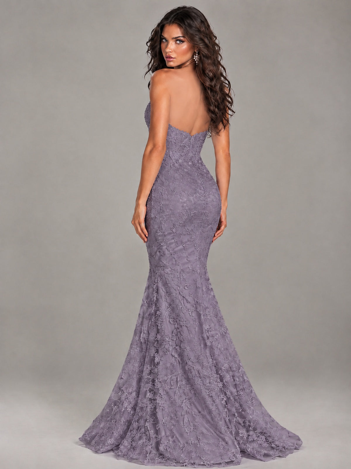 Strapless Corset Mermaid Prom Dress Lace Appliqué Formal Gown