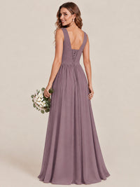 A-line Sleeveless Rucehd Chiffon Bridesmaid Dress with High Slit