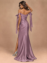 Off The Shuolder Satin Prom Dress Slit Mermaid Formal Gowns