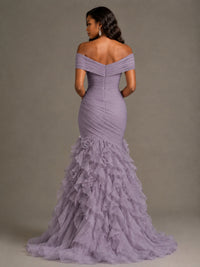 Pink Off-the-Shoulder Mermaid Prom Dress with Ruffles 3D Flowers