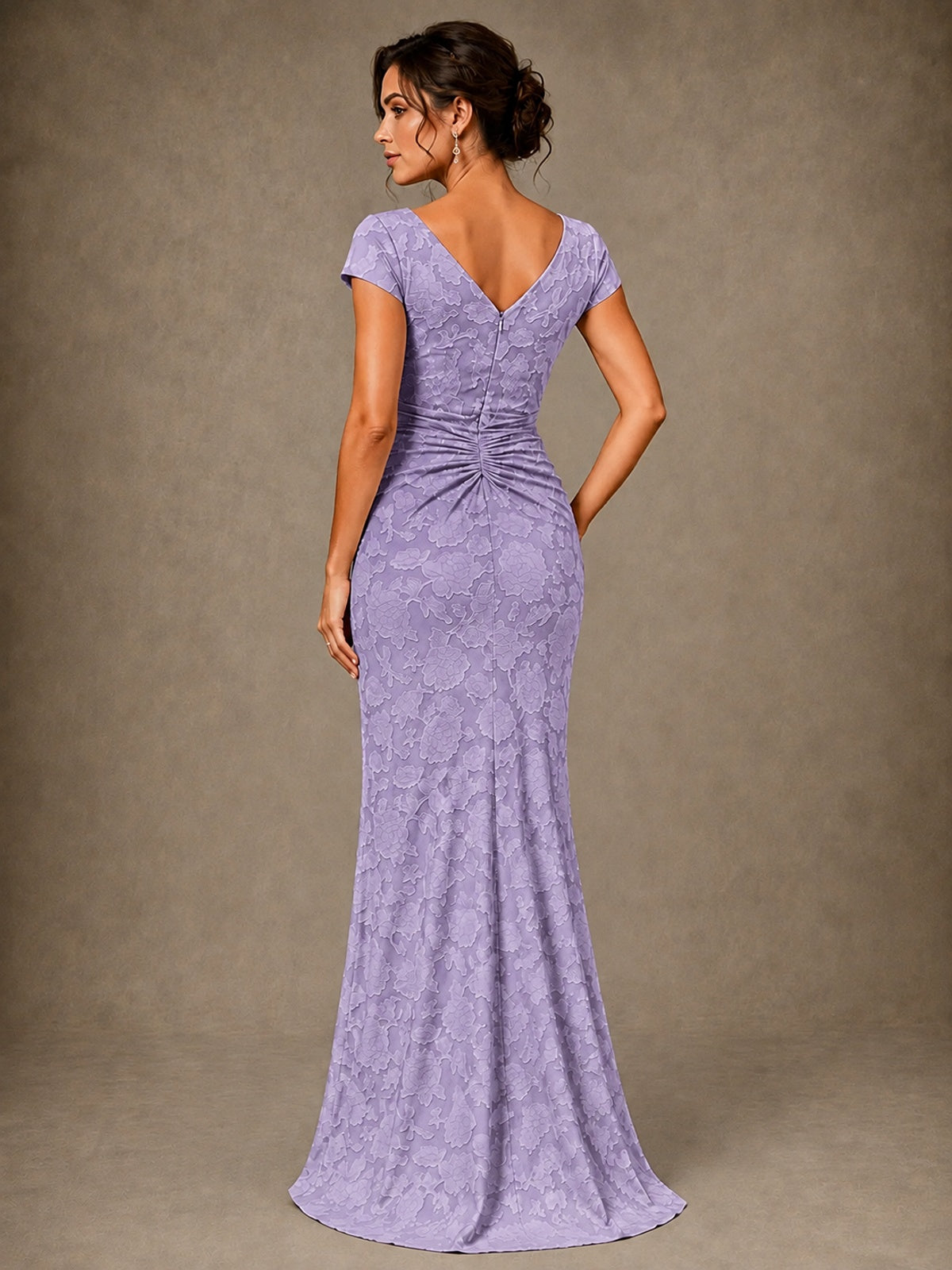 V-Neck Floral Jacquard Mother of the Bride Dress with Slit