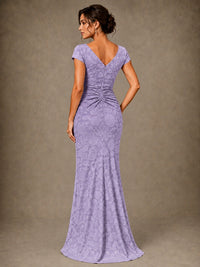 V-Neck Floral Jacquard Mother of the Bride Dress with Slit