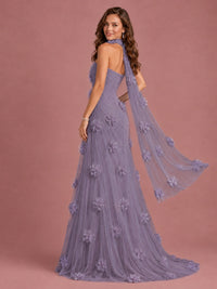 Blush Pink Strapless Sweetheart 3D Floral Tulle Mermaid Prom Dress