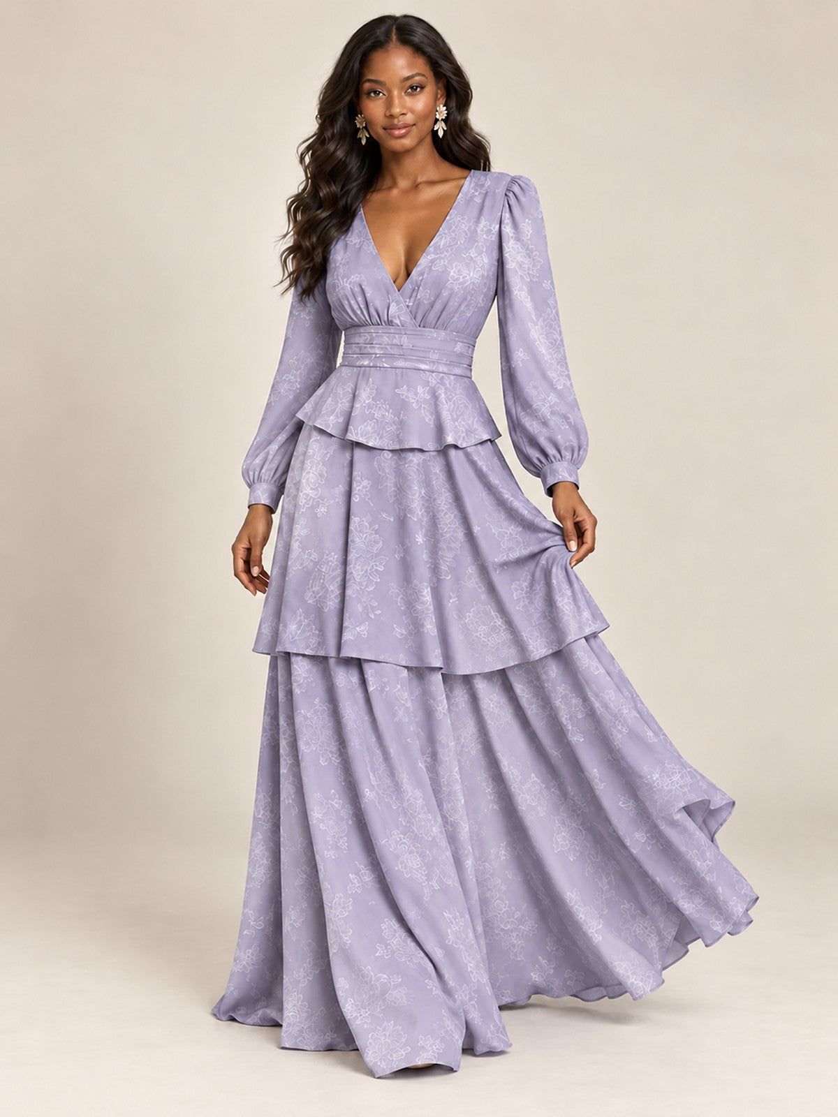 Blush Pink Floral Long Sleeve Maxi Dress
