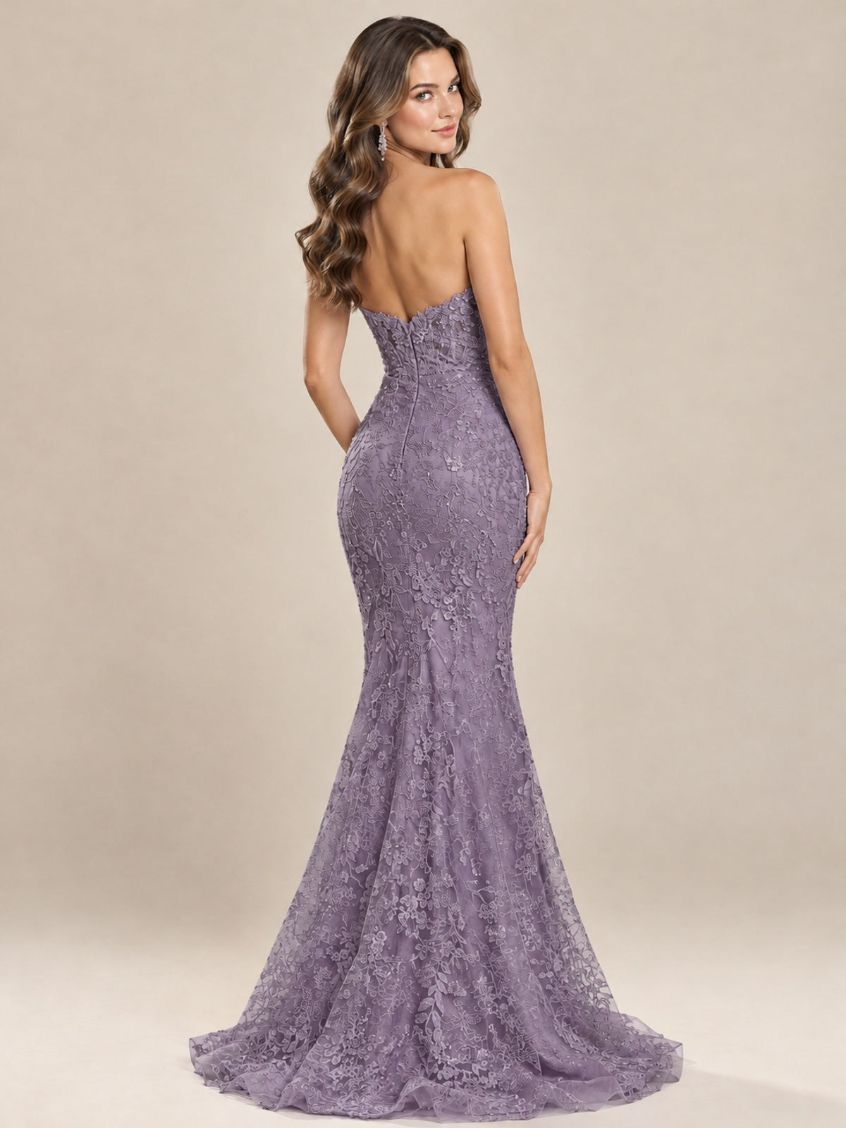 Strapless Corset Mermaid Prom Dress with Floral Lace Appliqué