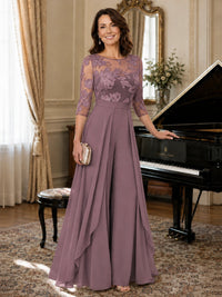 Lace Applique Wide-Leg Chiffon Mother of the Bride Jumpsuit