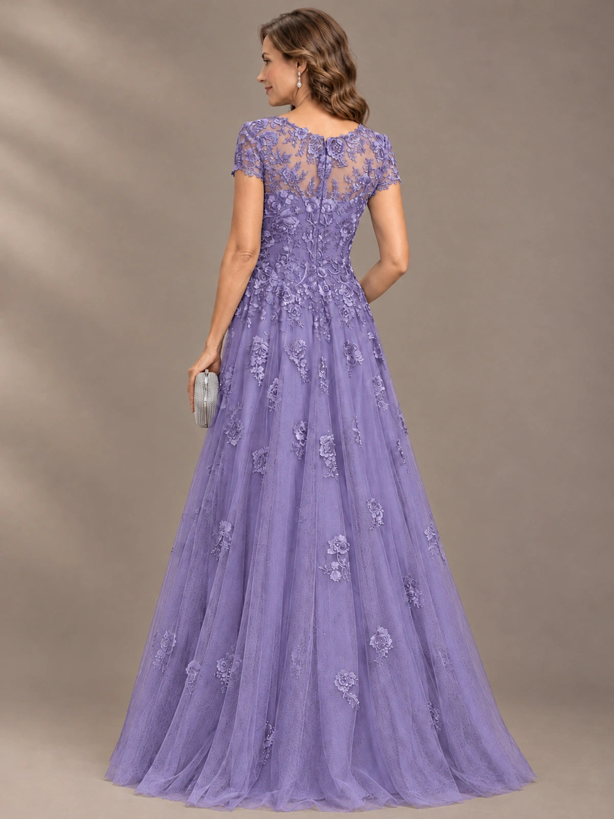Lace Appliques A-line Mother of The Bride Dresses with Short Sleeves