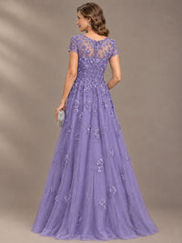 Lace Appliques A-line Mother of The Bride Dresses with Short Sleeves